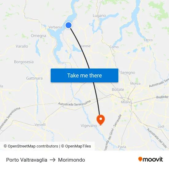 Porto Valtravaglia to Morimondo map