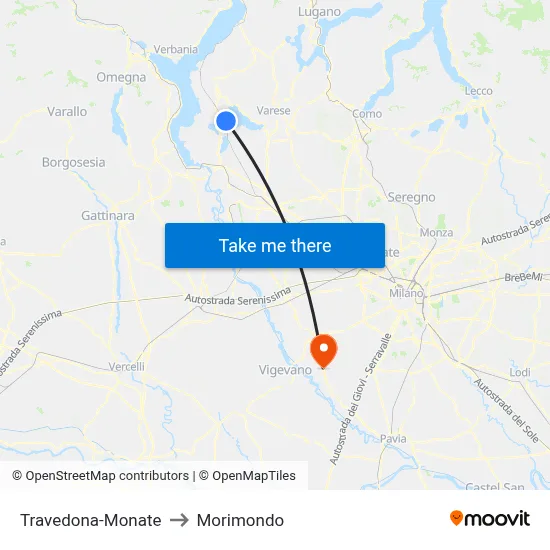 Travedona-Monate to Morimondo map