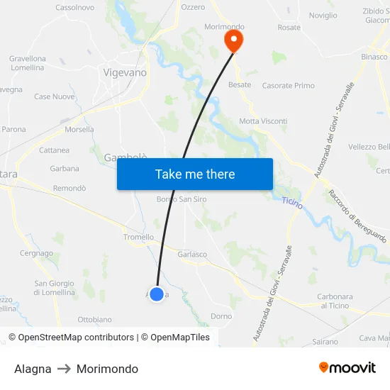 Alagna to Morimondo map