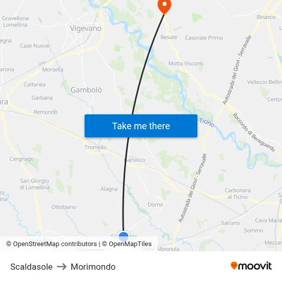 Scaldasole to Morimondo map
