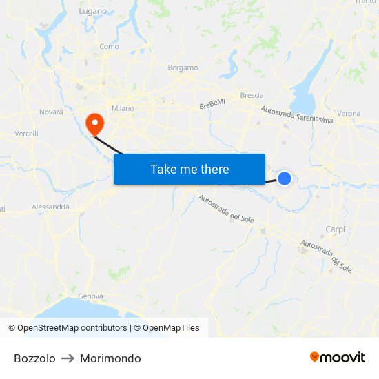 Bozzolo to Morimondo map