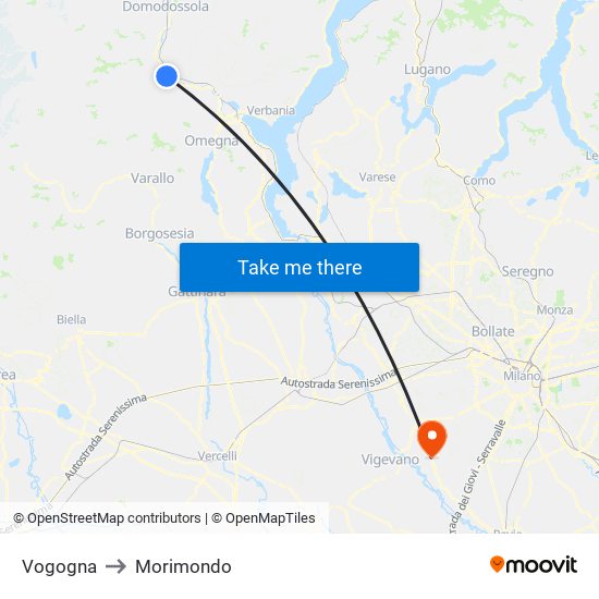 Vogogna to Morimondo map