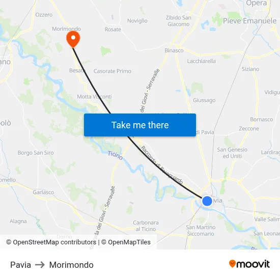 Pavia to Morimondo map