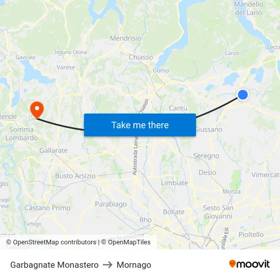 Garbagnate Monastero to Mornago map