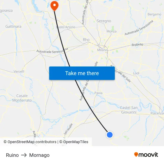 Ruino to Mornago map