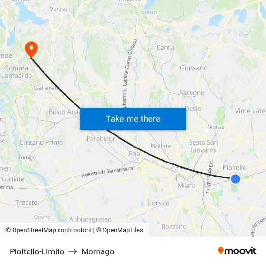 Pioltello-Limito to Mornago map