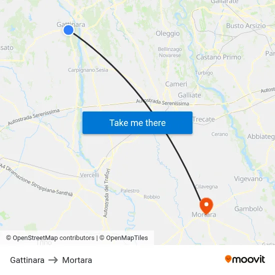 Gattinara to Mortara map