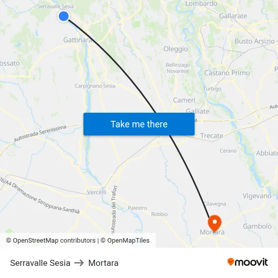 Serravalle Sesia to Mortara map