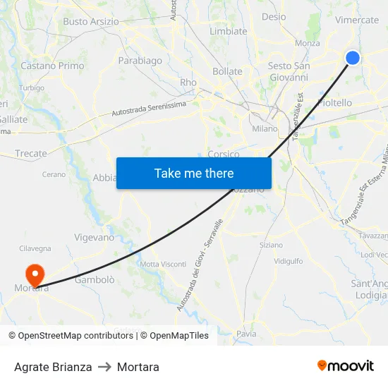 Agrate Brianza to Mortara map