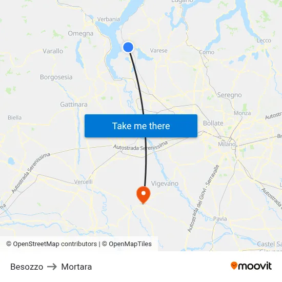 Besozzo to Mortara map