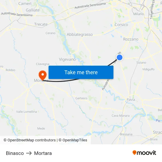 Binasco to Mortara map
