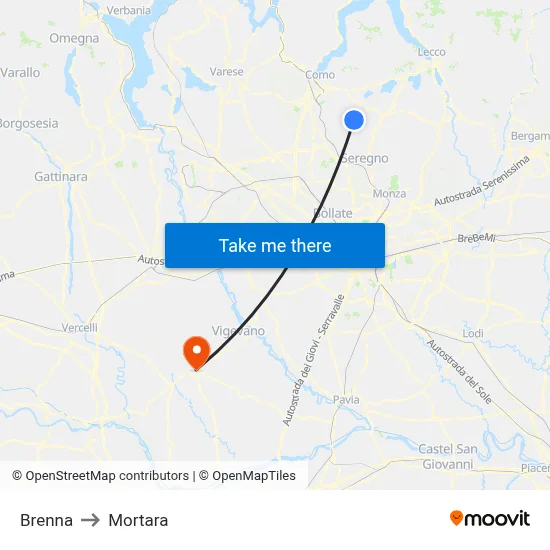 Brenna to Mortara map