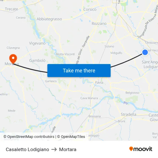 Casaletto Lodigiano to Mortara map