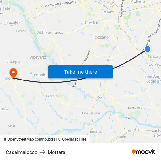 Casalmaiocco to Mortara map
