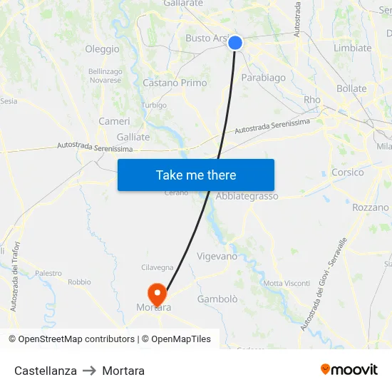 Castellanza to Mortara map