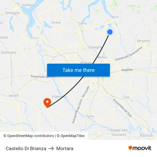 Castello di Brianza to Mortara map