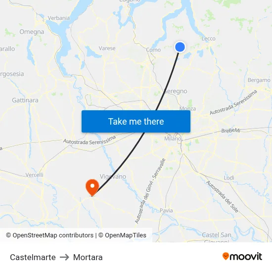 Castelmarte to Mortara map