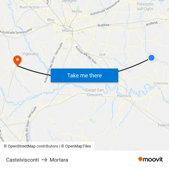 Castelvisconti to Mortara map