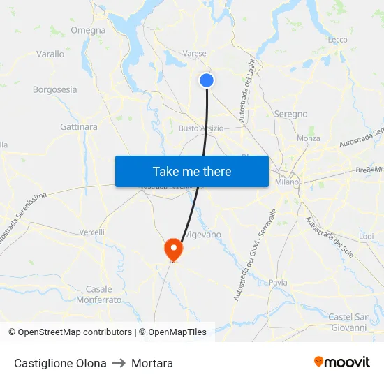 Castiglione Olona to Mortara map