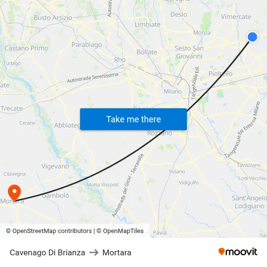 Cavenago di Brianza to Mortara map