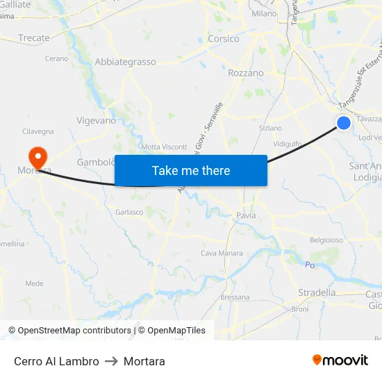 Cerro Al Lambro to Mortara map