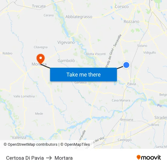 Certosa Di Pavia to Mortara map