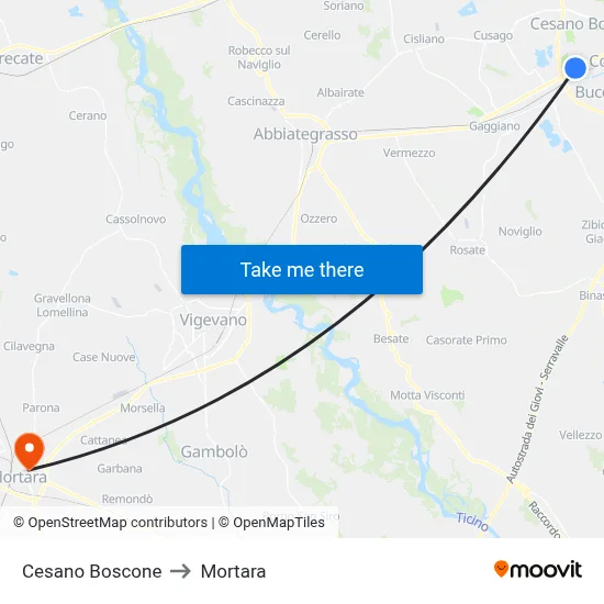 Cesano Boscone to Mortara map