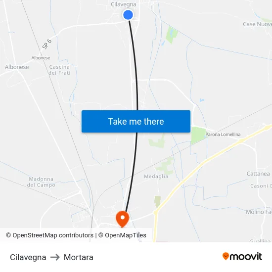 Cilavegna to Mortara map