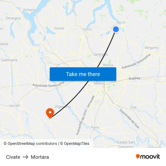 Civate to Mortara map