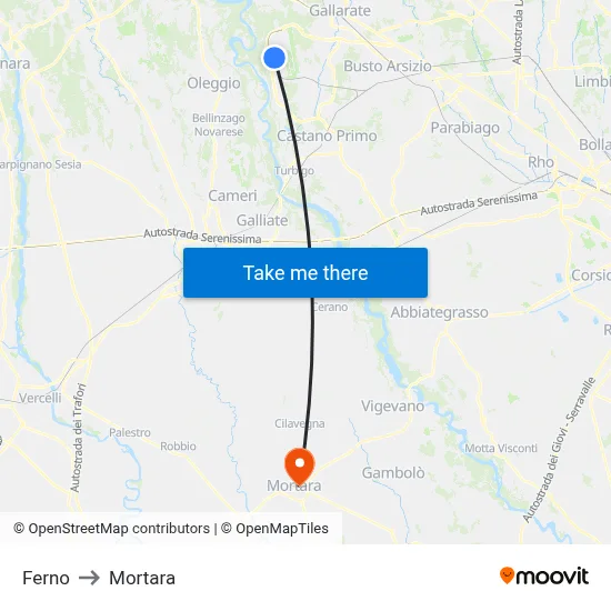 Ferno to Mortara map