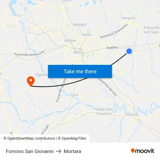 Fornovo San Giovanni to Mortara map