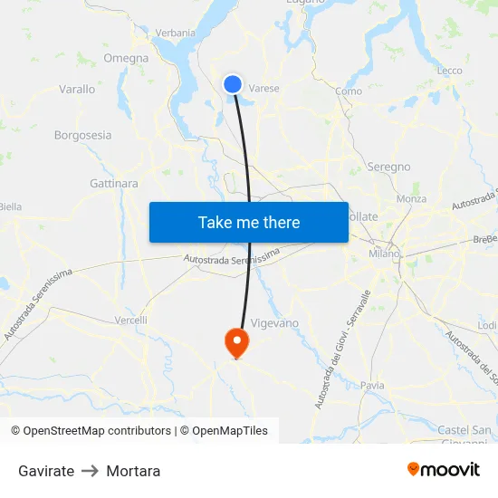 Gavirate to Mortara map