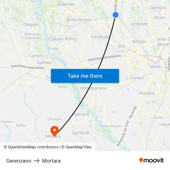 Gerenzano to Mortara map