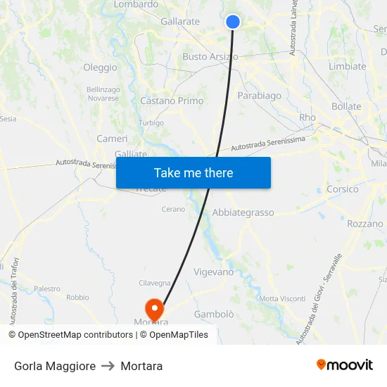 Gorla Maggiore to Mortara map