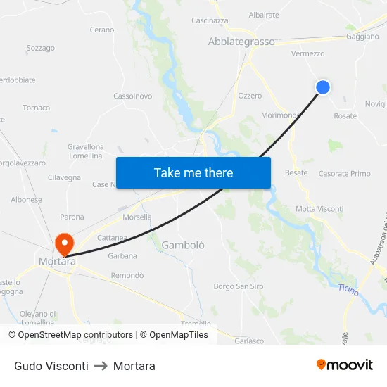 Gudo Visconti to Mortara map