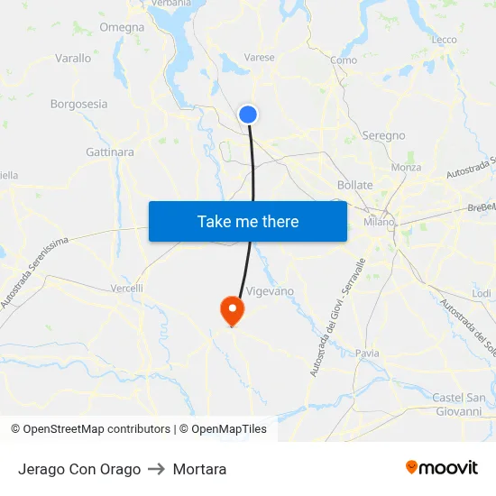 Jerago con Orago to Mortara map