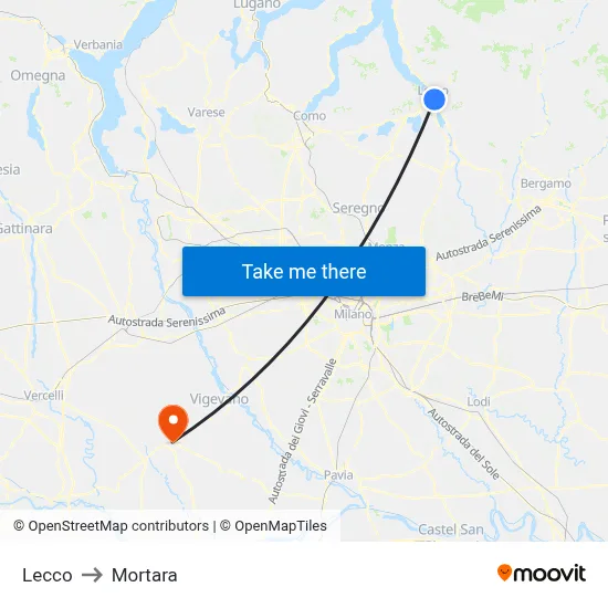 Lecco to Mortara map