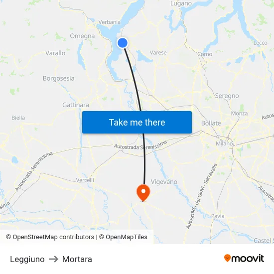 Leggiuno to Mortara map