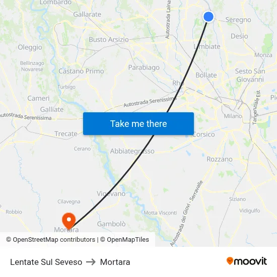 Lentate Sul Seveso to Mortara map