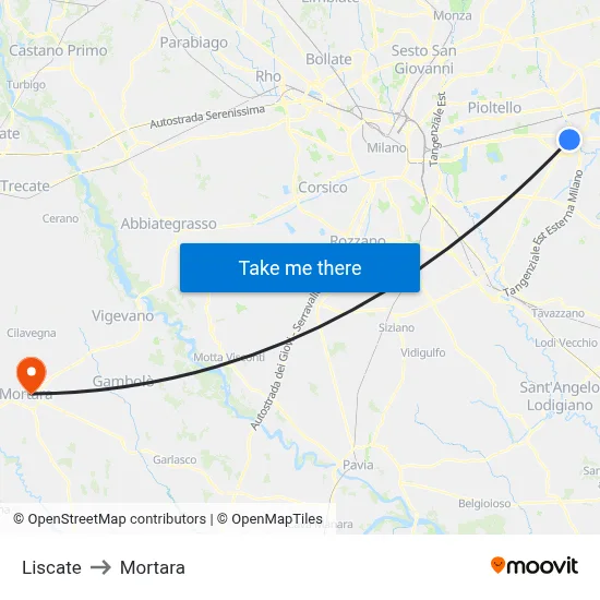 Liscate to Mortara map