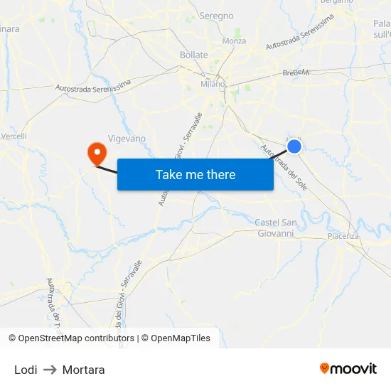 Lodi to Mortara map