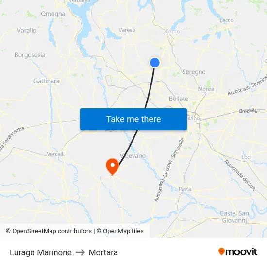 Lurago Marinone to Mortara map