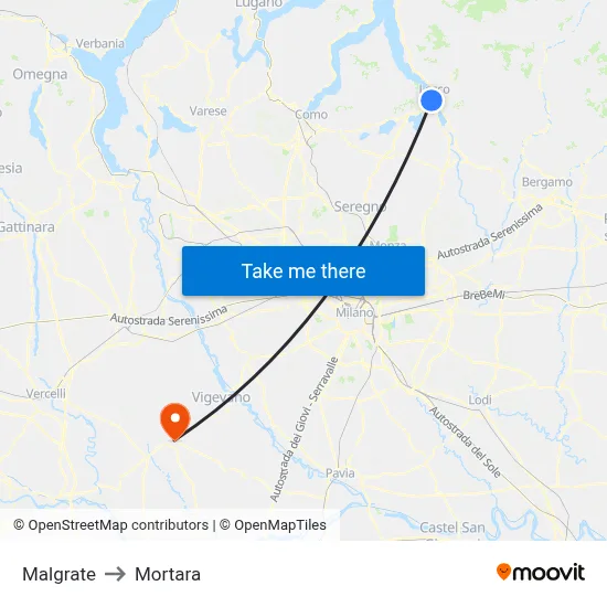 Malgrate to Mortara map