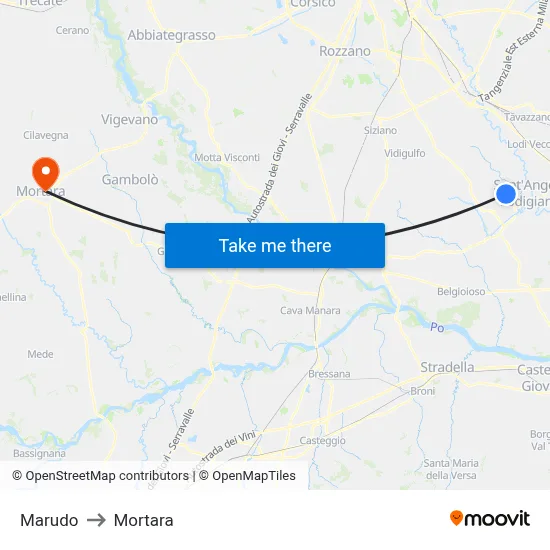 Marudo to Mortara map