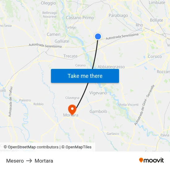 Mesero to Mortara map