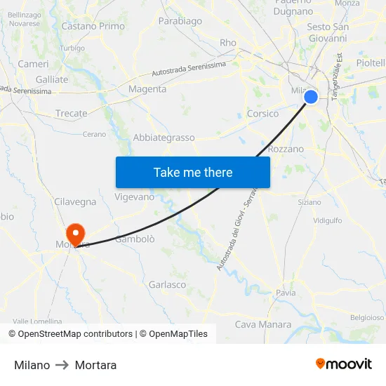 Milan to Mortara map