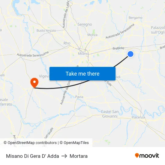 Misano di Gera d'Adda to Mortara map