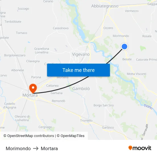 Morimondo to Mortara map