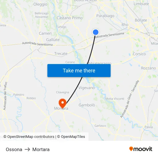 Ossona to Mortara map