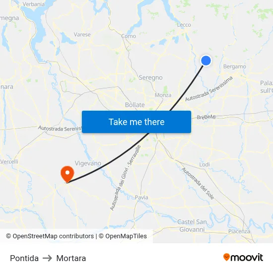 Pontida to Mortara map